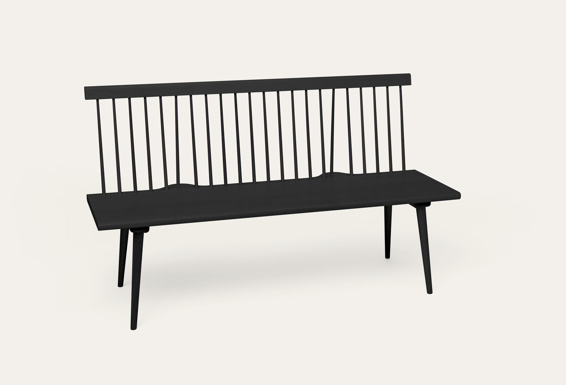 Alt Text: Along bench, Birch. lacquered black. Height: 87cm Depth: 52cm Lenght: 150cm. Design: Marten Cyren.